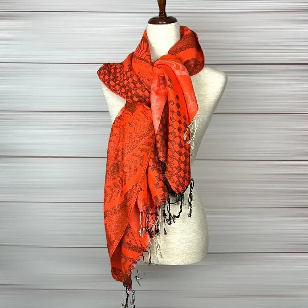 NWOT Orange Jacquard Scarf Wrap